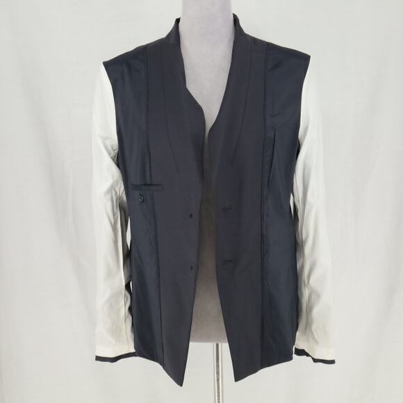 Ann Taylor Jacket Womens 10 Dark Navy Blue Wool Blend Lined Blazer Pockets - Picture 10 of 15